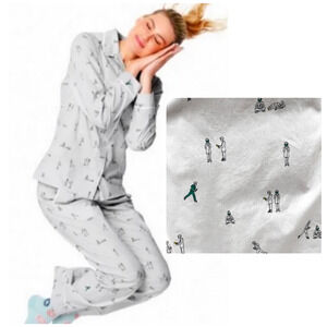 FIGS Apres Print PJ Set Design Size S Gray/White Medical profession figure print